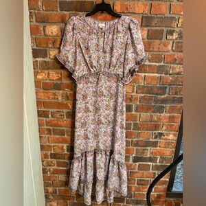 Max Studio womens floral ruffle high low hem midi dress purple XS